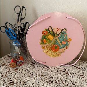 Vintage pink, wicker, princess sewing box